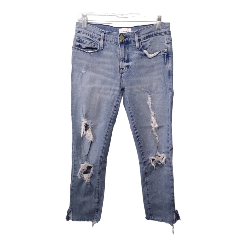Frame La Garcon Light‎ Wash Destructed  Distressed Split Hem Size 26 - Picture 1 of 5